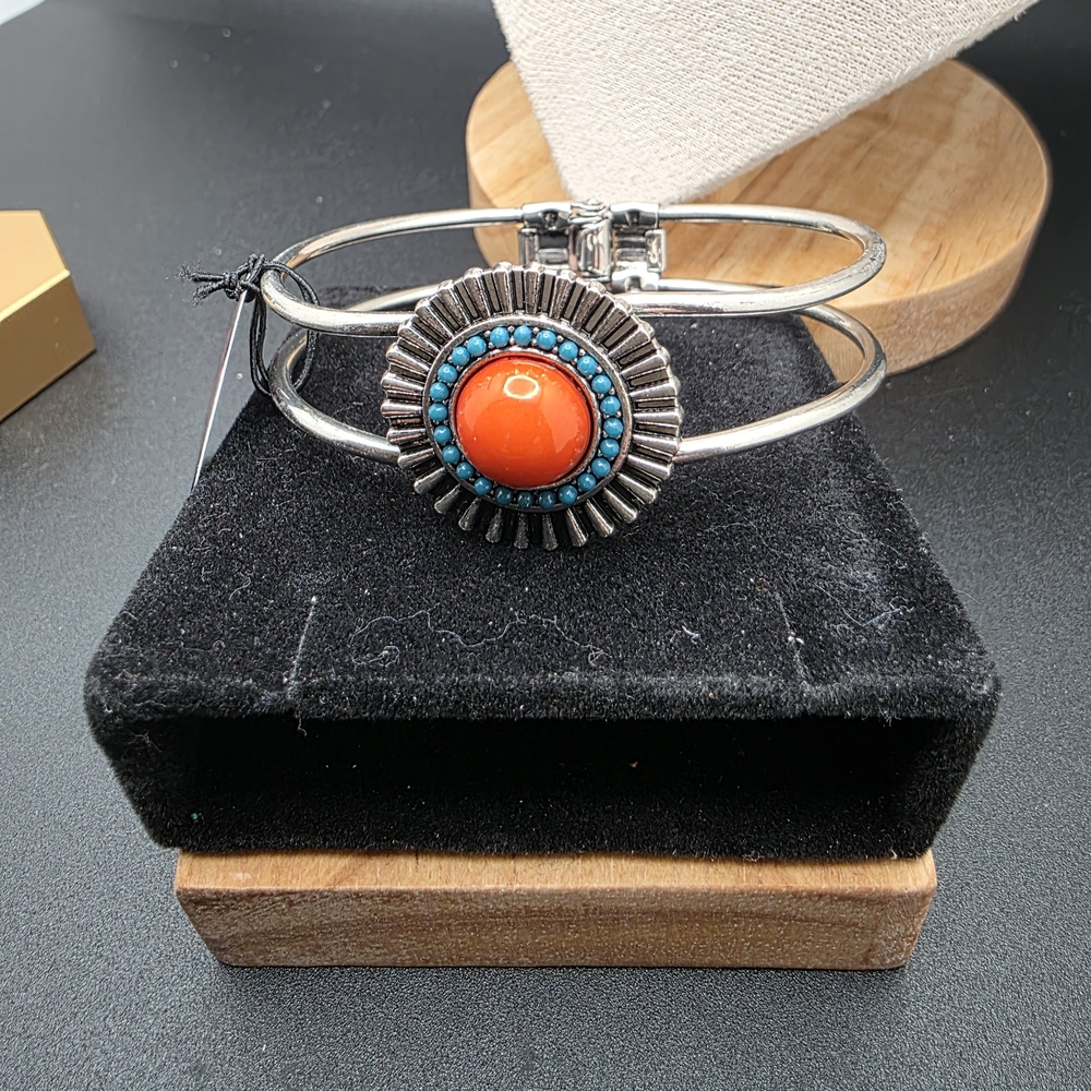 Paparazzi Silver Bracelet with Orange and Turquoise Accents (1541)